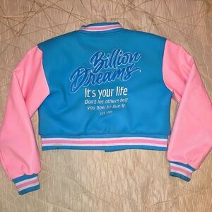 Varsity Jacket L Blue Pink Letterman Y2K 80's Colorblock Streetwear